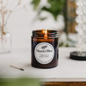 soy candle handmade vegan eco friendly hazel and blue