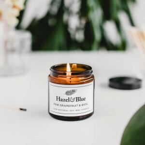 pink grapefruit and basil soy wax scented candle vegan hand poured made in Wiltshire