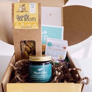 luxury pamper dog box gift nose and paws hazel and blue candles